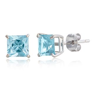 MAX + STONE 10k Yellow or White Gold 5mm Princess Cut Gemstone Stud Earrings