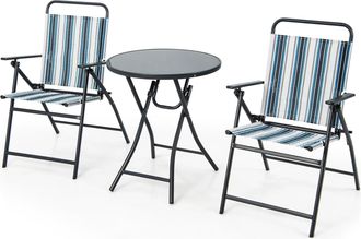 Costway Conjunto Mesa Y Sillas Jardin 3 Pzs, 2 Sillas Con Mesa Plegables, Tela Texteline Transpirable, Marco De Metal, Mesas Sillas Plegables De Balcon Terraz