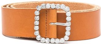 Forte_Forte crystal-buckle leather belt - women - Calf Leather - One Size - Brown