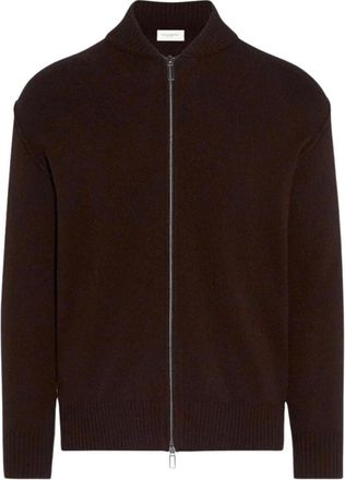 Paolo Pecora Zip Cardigan - Heren - Vesten - Bruin - L - Wol - Truien & Vesten