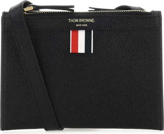 Thom Browne Pebble Grain Mini Double Document Holder Crossbody - Dames - Schoudertassen - Zwart - ONE Size - Leer - Tassen