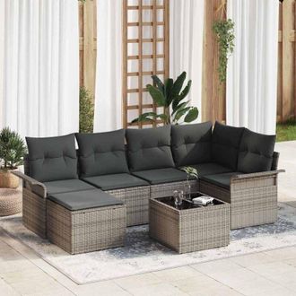 vidaXL Vidaxl - Conjunto De Sof&aacute; De Jard&iacute;n Con Coj&iacute;n 7 Pcs Gris Polirat&aacute;n