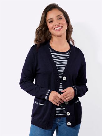 Casual Looks Strickpullover CASUAL LOOKS Twinset, Damen, Gr. 36, marine, ecru, geringelt, 100% Baumwolle, gemustert, gestreift, unifarben, Pullover Strickpullover