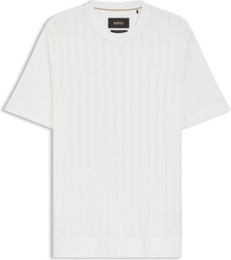 BOSS Cable-knit T-shirt in cotton and silk