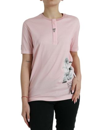 Dolce & Gabbana Womens Carpe Diem Floral Tshirt - Pink Cotton - Size EU 40 (Womens)