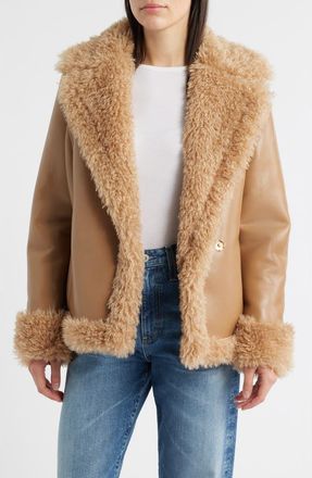 Bernardo Faux Shearling Wrap Coat in Tan at Nordstrom, Size Xx-Large