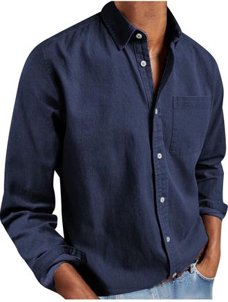 Generic Mens Formal Shirts Button Up Plain Long Sleeve Shirt Tops Regular Fit Business Casual Shirt Collared Blouse Tops Classic Basic Spring Summer Shirt Wor