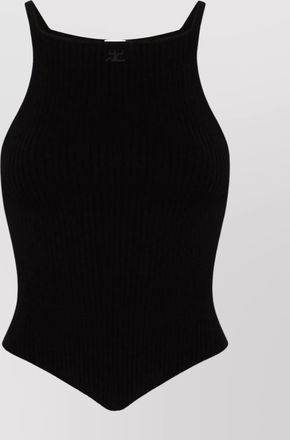 Courr&egrave;ges ribbed asymmetric square neck sleeveless top