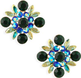 Tasha Crystal Flower Stud Earrings in Green Combo at Nordstrom Rack