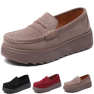 Generic Loafers Shoes for Women,Platform Loafers for Women Suede Orthopedic Penny Loafers Shoes Slip On Comfortable Walking Shoes Platform Thick Sole Arch Sup