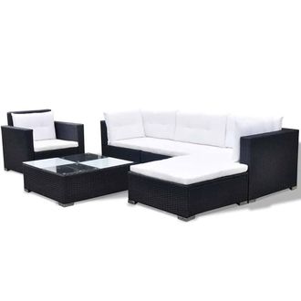 Berkfield Home Modern 6 Piece Garden Lounge Set with Cushions Poly Rattan Black
