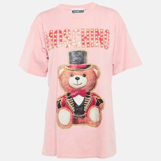 Moschino Pink Glitter Teddy Applique Cotton T-Shirt S
