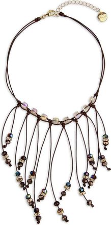Saachi Crystal Beaded Fringe Bib Necklace in Brown at Nordstrom Rack