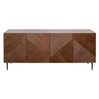Miliboo Aparador 4 Puertas De Madera Oscura De Roble Macizo Y Metal Negro 180 Cm Archipel