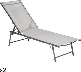 Happy Garden Lote de 2 tumbonas plegables de acero gris antracita y textileno gris