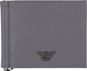 Emporio Armani Logo Plaque Portemonnee - Heren - Portefeuilles - Grijs - ONE Size - Leer - Accessoires