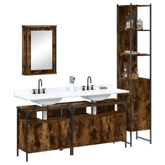 vidaXL Set De Muebles Ba&ntilde;o 4 Pzas Madera Contrachapada Roble Ahumado Vidaxl