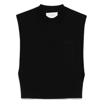 Sportmax Sportmax, Sleeveless Tops, female, Black, Size: S Elegant Black Wool and Silk Top