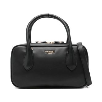 Twinset Medium Bowler Bag met Logo - Dames - Handtassen - Zwart - ONE Size - Polyester - Tassen