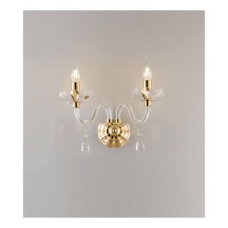 Netlighting RIFLESSO Twin 2 Light Candle Wall Light Gold Crystal 40x35x18cm | Size: 40 x 35 x 18 cm
