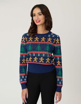 Unique Vintage Long Sleeve Fair Isle Sweater in Navy Gingerbread Print at Nordstrom, Size X-Large