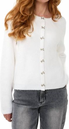 Esqualo Bow Buttons Sweater In Off White