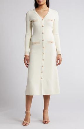 ZOE AND CLAIRE Button Detail Long Sleeve Midi Sweater Dress in Ivory at Nordstrom Rack, Size Small