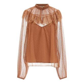 Twinset Blouses, female, Brown, Size: XS Plumetis Tulle Blouse