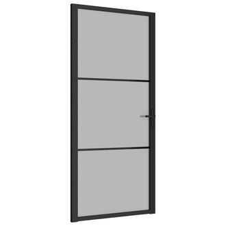 vidaXL Puerta Interior De Vidrio Y Aluminio Negro Mate 93x201,5 Cm Vidaxl