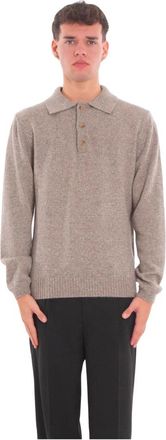 Daniele Fiesoli Alpaca Yak LS Polo Knit - Heren - Ronde hals truien - Beige - XL - Truien & Vesten