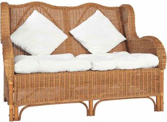 vidaXL Vidaxl - Sof&aacute; 2 Plazas Marr&oacute;n Claro Rat&aacute;n Natural Y Lino