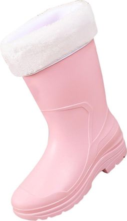 Generic Womens Mid Calf Rain Boots Wellington Winter Warm Rain Boots with Plush Lining Removable and Washable Ladies Waterproof Anti-Slip Boot for Garden Mud 