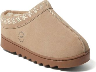 Dearfoams Womens Doreen Genuine Suede Clog Slipper With Embroidery
