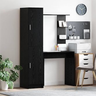 Berkfield Home Desk with Storage Black Oak Engineered Wood