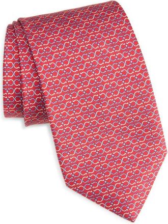 Ferragamo Zelig Gancini Print Silk Tie in Rosso at Nordstrom