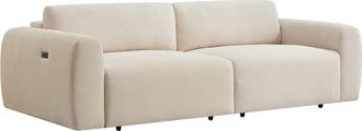 Vente-Unique Sof&aacute; de 4 plazas con asiento deslizante el&eacute;ctrico de pana beige PASTARO
