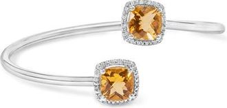 House of Brilliance Silver 8mm Yellow Citrine and Diamond Accent Split Bypass Bangle Bracelet in White at Nordstrom