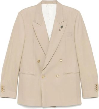 Lardini Blazers, male, Beige, Size: XL Beige Jacket with Shoulder Pads