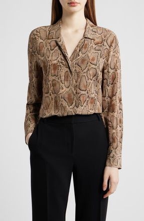 Kobi Halperin Piper Snake Print Button-Up Shirt in Tannin Multi at Nordstrom, Size Small