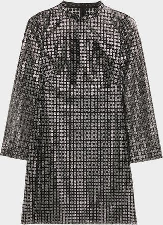 Akris Metallic Dot-Embroidered Tulle Mini Dress