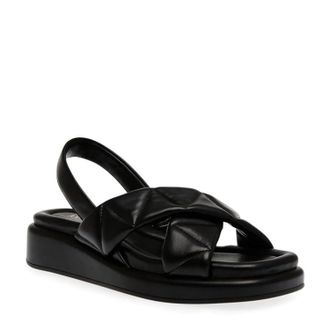 Anne Klein Air Sandals Women Black Leather Cross Strap Slingback RHS9261