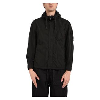 C.P. Company Light Jackets, male, Black, Size: M Hooded Lens Jacket