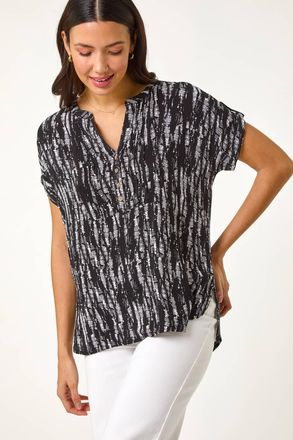 Roman Abstract Print V-Neck Button Top