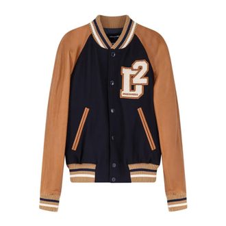 Dsquared2 Bomber Jackets, male, Multicolor, S, D2 Varsity Wool and Leather Bomber