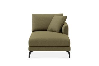 Castlery Lena Right Chaise Sofa Customized, Performance Boucle Moss, Matte Black Legs, Spill Resistant, Removable Covers for Castlery