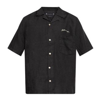AllSaints Wilder Shirt - Heren - Korte mouwen Overhemden - Zwart - 2XL - Linnen - Overhemden