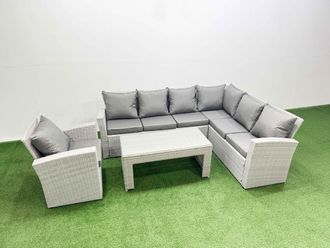 Fimous Rattan Furniture Set 4 Pieces Outdoor Sofa Coffee Table with Chair in Light Grey