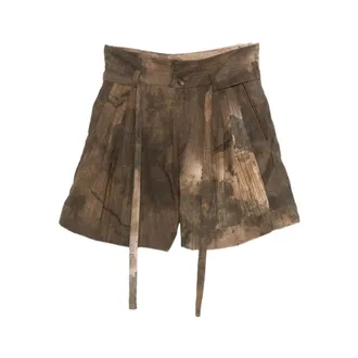 Ziggy Chen Casual Shorts, male, Brown, Size: M Belted abstract-print Shorts
