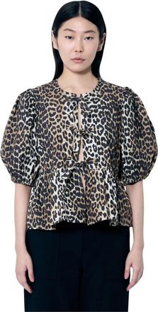 Ganni Dames, Blouses & Shirts, Bruin, Maat: XS Katoen