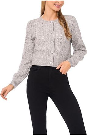 CeCe by Cynthia Steffe Heart Button Pointelle Cardigan Womens Sweater Light Heather Grey : XL, Acrylic/Down/Polyester